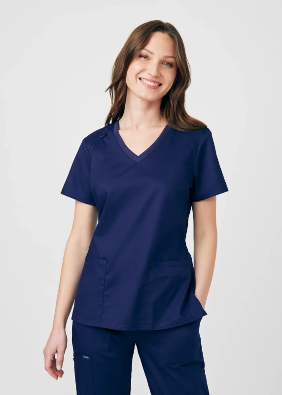 LANDAU PROFLEX WOMEN'S 3-POCKET V-NECK TOP AND CARGO PANTS SCRUB SET