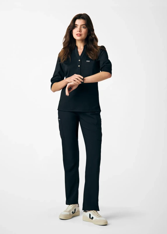 LANDAU FORWARD WOMEN'S 3-POCKET Y-NECK SCRUB TOP AND CARGO SCRUB PANTS